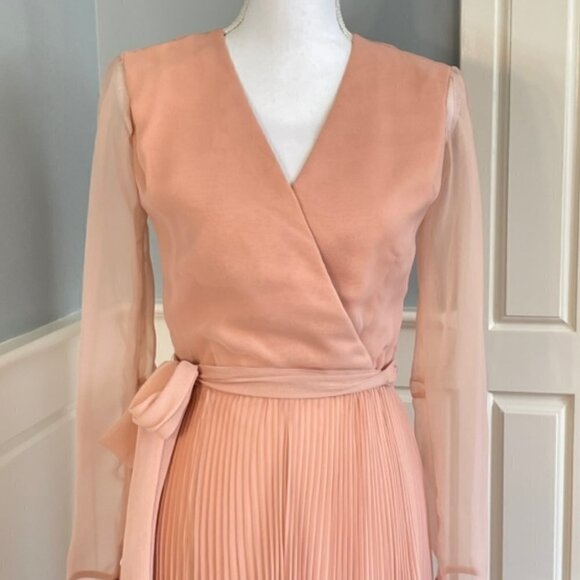 Vintage Miss Elliette 60's 70's Chiffon Micro Pleat Long Maxi Cocktail Dress XS - Picture 2 of 10